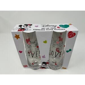 Disney Mickey and Minnie Stemless Champagne Flutes Set of 2 Valentines Day NEW